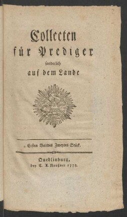 Ersten Bandes Zweytes Stück: Collecten für Prediger