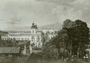 Warschau, Schloß Wilanow von Süden (links im Hintergrund Panorama Warschaus)
