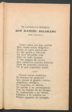 El laureado General Don Manuel Belgrano : (Tema histórico)
