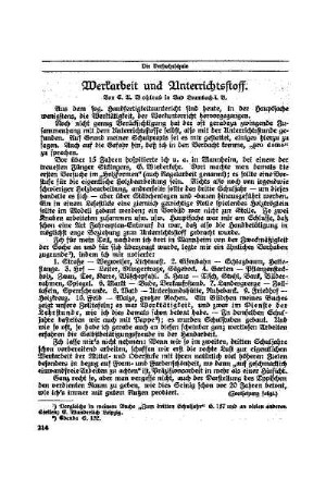 Werkarbeit und Unterrichtsstoff : (Fortsetzung folgt) ; [Beilage Die Versuchsschule]