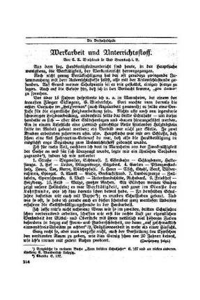 Werkarbeit und Unterrichtsstoff : (Fortsetzung folgt) ; [Beilage Die Versuchsschule]