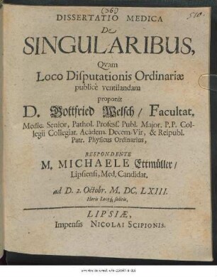 Dissertatio Medica De Singularibus