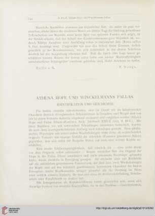 Athena Hope und Winckelmanns Pallas : Identifikation und Geschichte