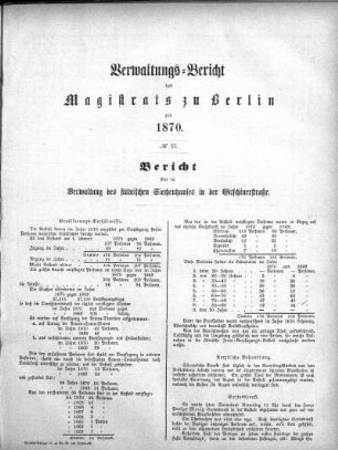 No. VI. Bericht über die Verwaltung des städtischen Siechenhauses in der Gitschinerstraße