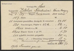 [Abrechnung] Übersicht betreffend die Herstellungskosten des Klavierauszugs "Fitzebutze" von Hermann Zilcher