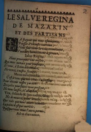 Le Salve Regina de Mazarin et des partisans