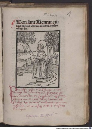 Von sant Menrat ein hüpsch lieplich lesen was ellend vnd armuot er erlitten hat : mit der dt. Engelweihbulle von Papst Leo VIII. und der Einsiedler Engelweihe