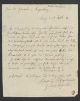 Brief von Friedrich Hofmeister an August Emanuel Fürnrohr