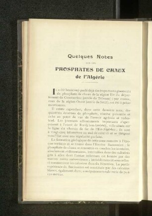 Quelques Notes sur les Phosphates de Chaux de l'Algérie.