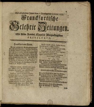 Num. I. Dienstags den 2. Januar. 1753 - Num. X. Freytags den 2. Februar. 1753