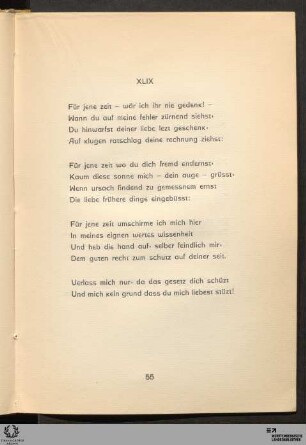 XLIX: Für jene zeit – wär ich ihr nie gedenk! –