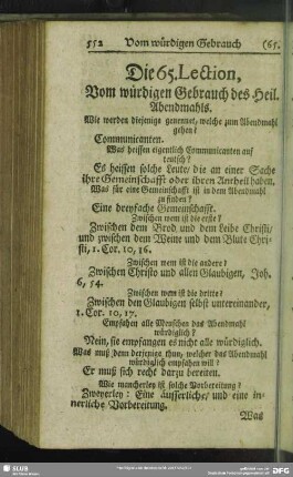 Die 65. Lection, Vom würdigen Gebrauch des Heil. Abendmahls