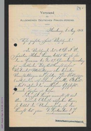 Brief von Antonie Traun an die Vorsitzende eines Ortsverbandes