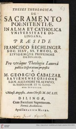 Theses Theologicæ. De Sacramento Poenitentiæ