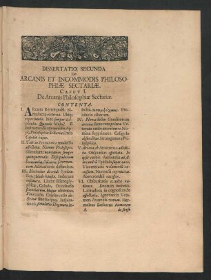 Dissertatio Secunda De Arcanis Et Incommodis Philosophiae Sectaiae.