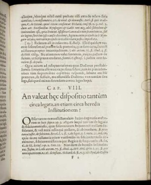 Cap. VIII. An valeat hec dispositio tantum circa legata, an etiam circa heredis Institutionem?