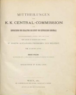 Mitteilungen der K.K. Zentral-Kommission zur Erforschung und Erhaltung der Kunst- und Historischen Denkmale. 8. 1882