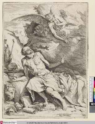 [St. Jérôme; St. Jerome in the Wilderness with an Angel; Dem Heiligen Hieronymus erscheint der Engel mit der Trompete]