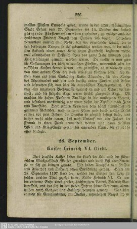 28. September. Kaiser Heinrich VI. stirbt