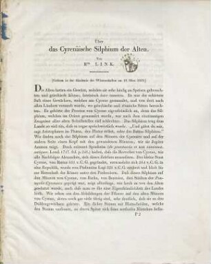 Über das cyrenäische Silphium der Alten : gelesen in der Akademie der Wissenschaften am 19. März 1829