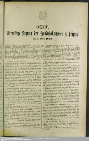 CCXXIV. öffentliche Sitzung der Handelskammer zu Leipzig am 5. Mai 1893