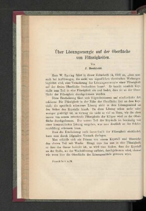 Über die Lösungsenergie auf der Oberfläche von Flüssigkeiten.