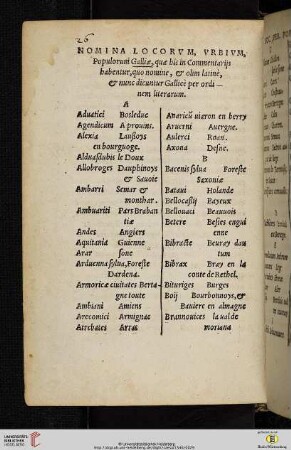 Nomina locorvm, vrbivm, populorum Galliæ, quæ his in commentarijs habentur [...]