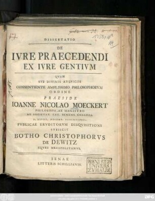 Dissertatio De Ivre Praecedendi Ex Ivre Gentivm