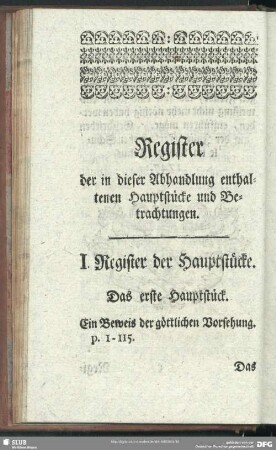 Register der in dieser Abhandlung enthaltenen Hauptstücke und Betrachtungen