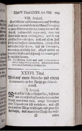 XXXVI. Titul. was auf einen Marche mit einem Commando in der Nacht zu observiren ist.