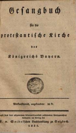 Gesangbuch für die protestantische Kirche des Königreichs Bayern