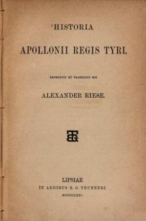Historia Apollonii regis Tyri