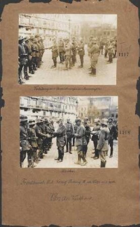 Verteilung von Auszeichnungen an Mannschaften. (Frontbesuch S.M. König Ludwig III in Lille, 15.05.1918)
