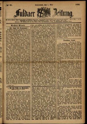 Ausgabe vom Samstag, den 01. Mai 1886.