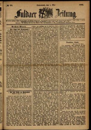 Ausgabe vom Samstag, den 01. Mai 1886.