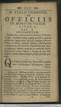 M. Tullii Ciceronis De Officiis Ad Marcum Filium Liber I.