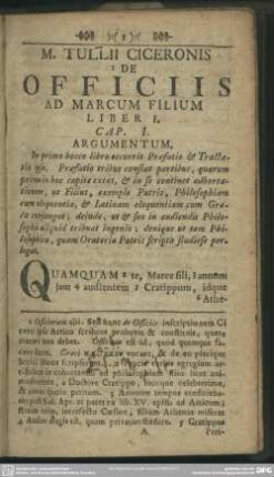 M. Tullii Ciceronis De Officiis Ad Marcum Filium Liber I.