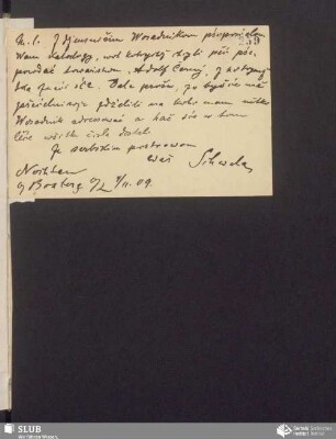 [dopisnica wot: Bogumił Šwjela an Serbowka), 04.02.1909
