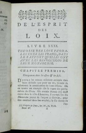 Livre XXXI. Theorie Des Loix Féodales Chez Les Francs, Dans Le Rapport Qu'Elles Ont Avec Les Revolutions De Leur Monarchie