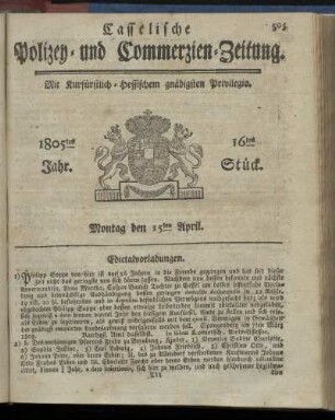 16tes Stueck, Montag den 15ten April 1805