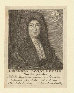Johannes Paulus Fetzer aus Nürnberg; geb. 17.06.1650; gest. 13.06.1718
