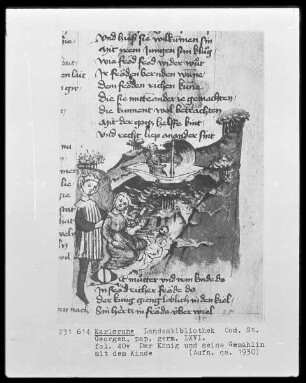 Des Saelden Hort (Des Glückes Hort) — Der König und seine Gemahlin mit dem Kinde, Folio 40verso