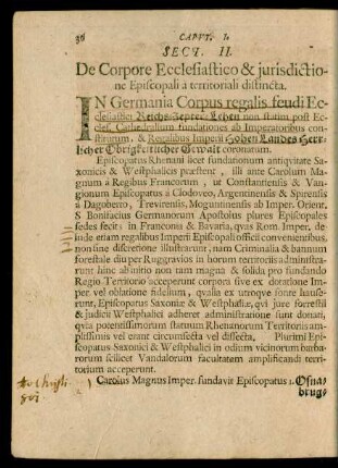 Sect. II. De Corpore Ecclesiastico & jurisdictione Episcopali a territoriali distincta