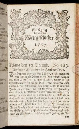 No. 123. Erlang den 12. Decemb. 1757.
