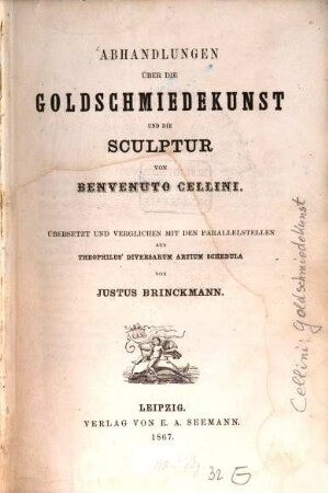 Abhandlungen über die Goldschmiedekunst und die Sculptur