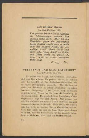 Weltstadt und Geistesfreiheit