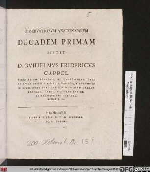 Programma Wilhelmi Friederici Cappelii D. In Academia Helmstadiensi P. P. E. De Necessaria Chirvrgiae Cvm Medicina Conivnctione Lectionibvs Pvblicis Praemissvm