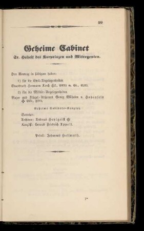 Geheime Cabinet Sr. Hoheit des Kurprinzen und Mitregenten.