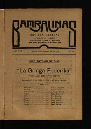 La gringa Federika : comedia en dos actos breves