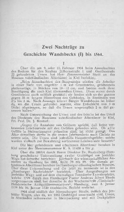 Zwei Nachträge zu Geschichte Wandsbecks (I) bis 1564.